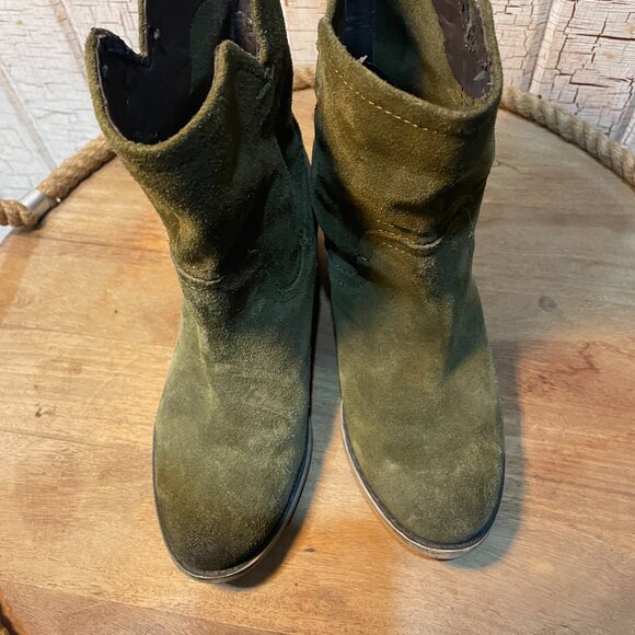 FRANCO SARTO OLIVE GREEN DISTRESSED SUEDE HIGH HEEL ANKLE BOOTS 7 - Picture 4 of 6